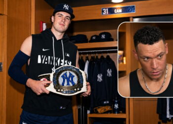 Cam Schlittler won the team MVP award after the Yankees' 2-0 win over the Mets, New York, September 13, 2026. Inset: Aaron Judge