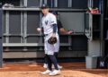 Cam Schlittler pitches at the bullpen before his start in the Yankees' 2-0 win over the Mets, New York, September 13, 2026.