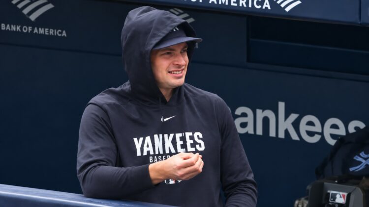 Cam Schlittler is at the Yankee Stadium dugout after the Yankees' win over the Orioles, New York, September 25, 2026.