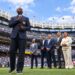 CC Sabathia speaks at his No. 52 retirement ceremony by the Yankees at Yankee Stadium, New York, September 25, 2026.