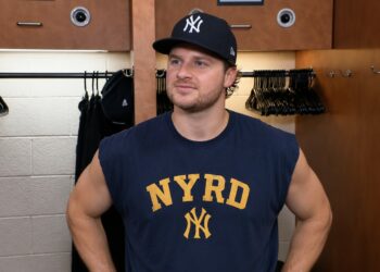 Yankees pitcher Clarke Schmidt speaks on his biceps scare leaves in Phoenix, Arizona, September 20, 2026.