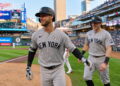 Cody Bellinger celebrates it with Ben Rice after his home run in the Yankees' 8-3 win over the Twins, Minnesota, September 14, 2026.