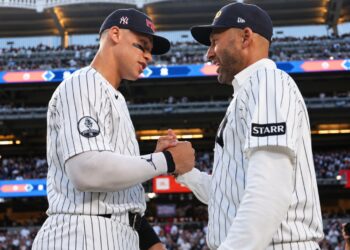 Yankees legend Derek Jeter is with captain Aaron Judge at Yankee Stadium, New York, Sept 11., 2026.