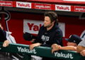 Gerrit Cole watches from the dugout during the Yankees' 6-3 win over the Angels, Anaheim, September 2, 2026.