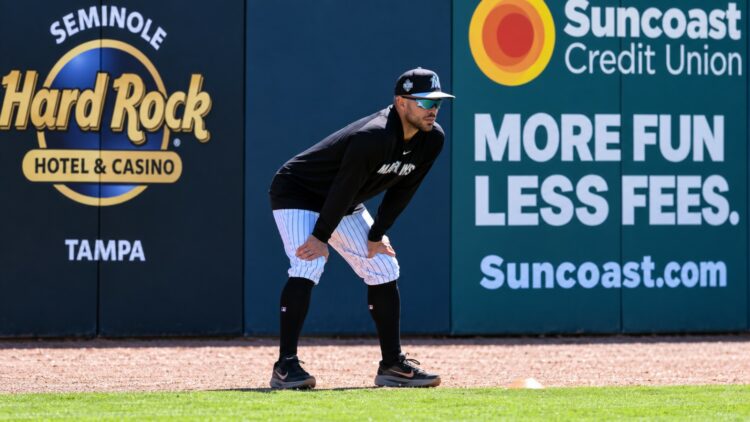 Giancarlo Stanton runs at Yankee Stadium, New York, September 22, 2026.