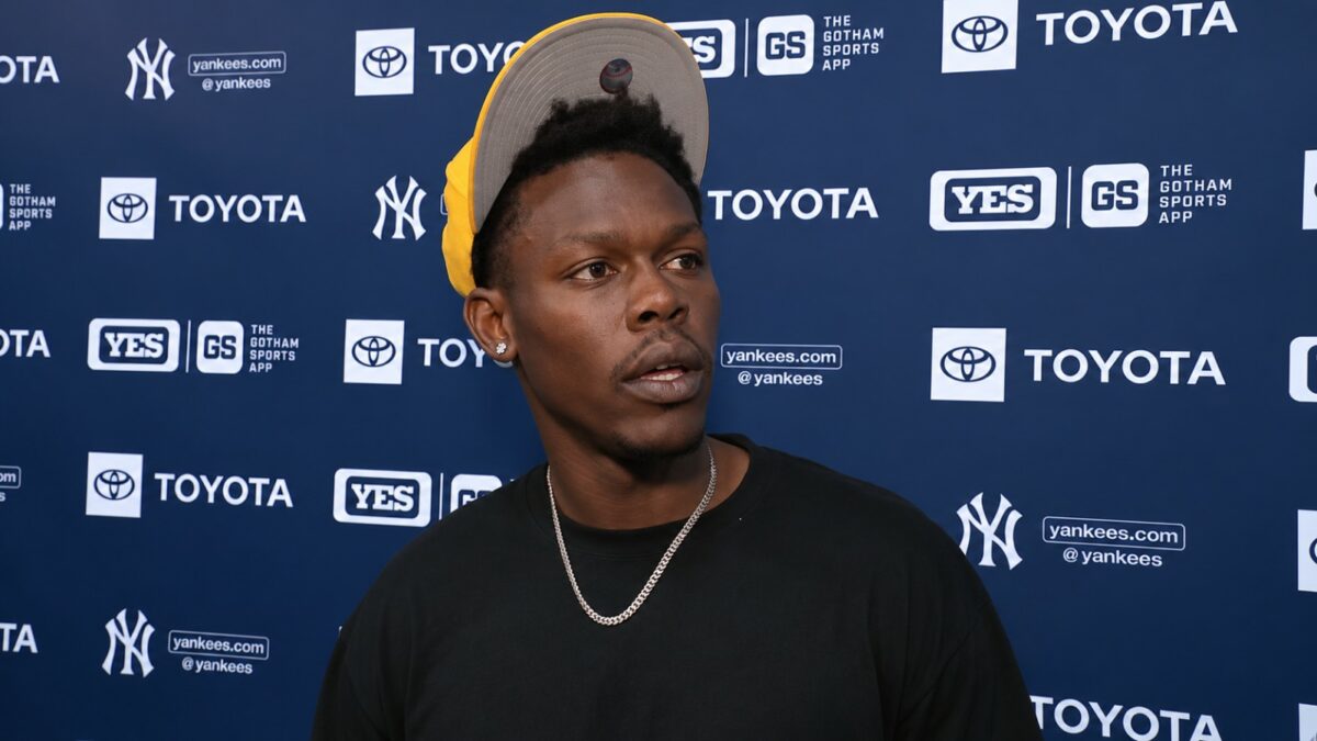 Jazz Chisholm Jr. speaks to reporters after the Yankees' 6-1 loss to the Rays, New York, September 22, 2026.