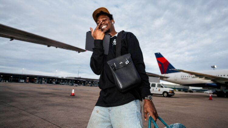Jazz Chisholm arrives in Anaheim, Lon Angeles, for a series against the Angels, Aug. 30, 2026.