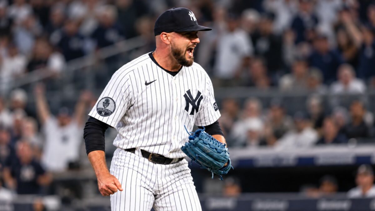 John Schreiber closed the Yankees' 9-0 rout of the Red Sox at Yankee Stadium, New York, September 29, 2026.
