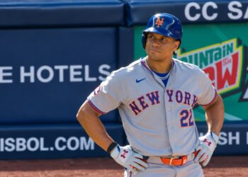 Juan Soto reacts after struck out by Cam Schlittler in the Yankees' 2-0 win over the Mets, New York, September 13, 2026.