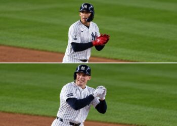 George Lombard Jr. and Ben Rice celebrated in Oswaldo Cabrera style after their home runs in the Yankees' 9-2 win over the Rays, New York, September 23, 2026.