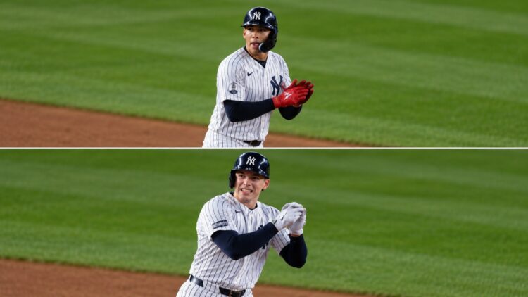 George Lombard Jr. and Ben Rice celebrated in Oswaldo Cabrera style after their home runs in the Yankees' 9-2 win over the Rays, New York, September 23, 2026.