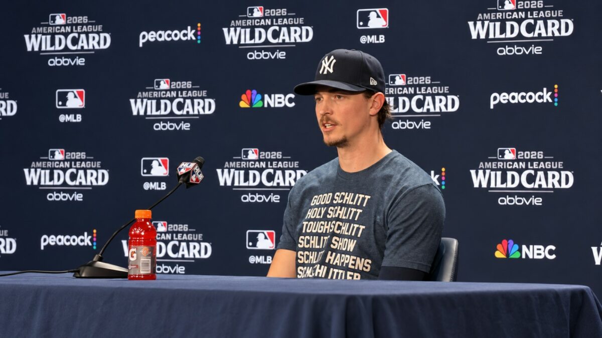 Max Fried talks to the press after the Yankees' 9-0 rout of the Red Sox at Yankee Stadium, New York, September 29, 2026.