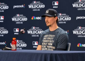 Max Fried talks to the press after the Yankees' 9-0 rout of the Red Sox at Yankee Stadium, New York, September 29, 2026.