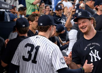 Cam Schlittler and Clarke Schimdt after the Yankees' 2-0 win over the Mets, New York, September 13, 2026.