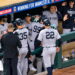 The dugout erupts over Aaron Judge's home run in the Yankees' 8-3 win over the Twins, Minnesota, September 14, 2026.