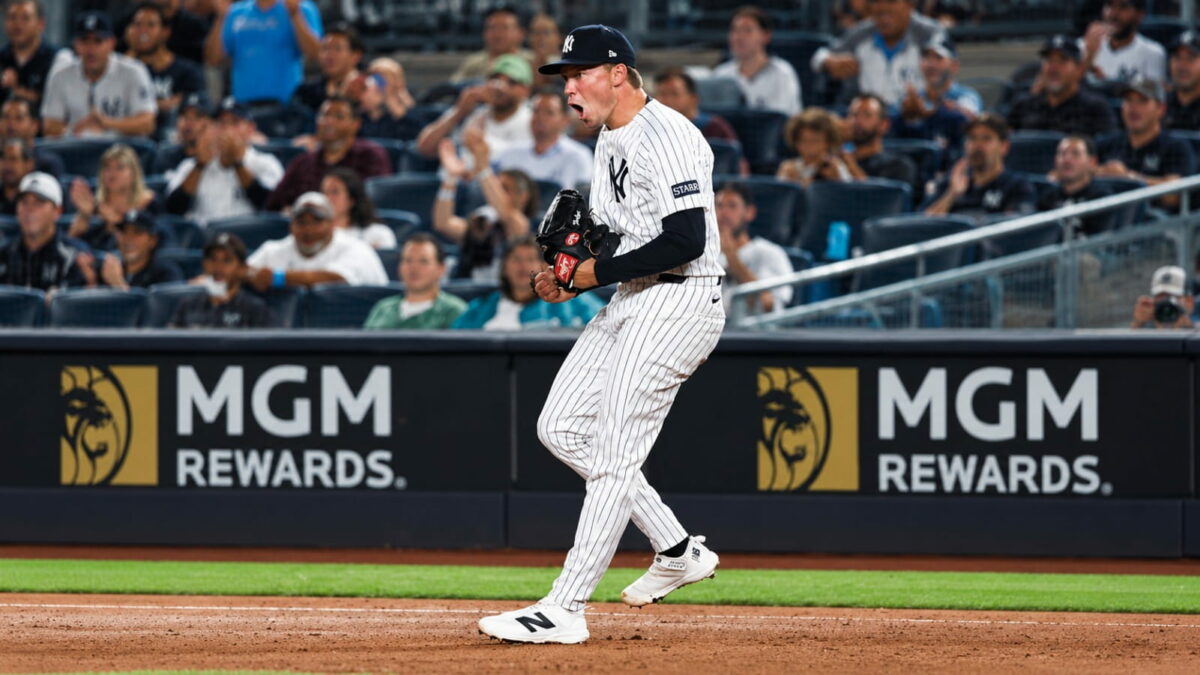 Will Warren celebrates after an out in the Yankees' 6-1 win over the Rockies, New York, September 9, 2026.