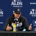 Aaron Boone talks to reporters after the Yankees' 5-2 ALDS loss to the Rays, Tampa, October 5, 2026.