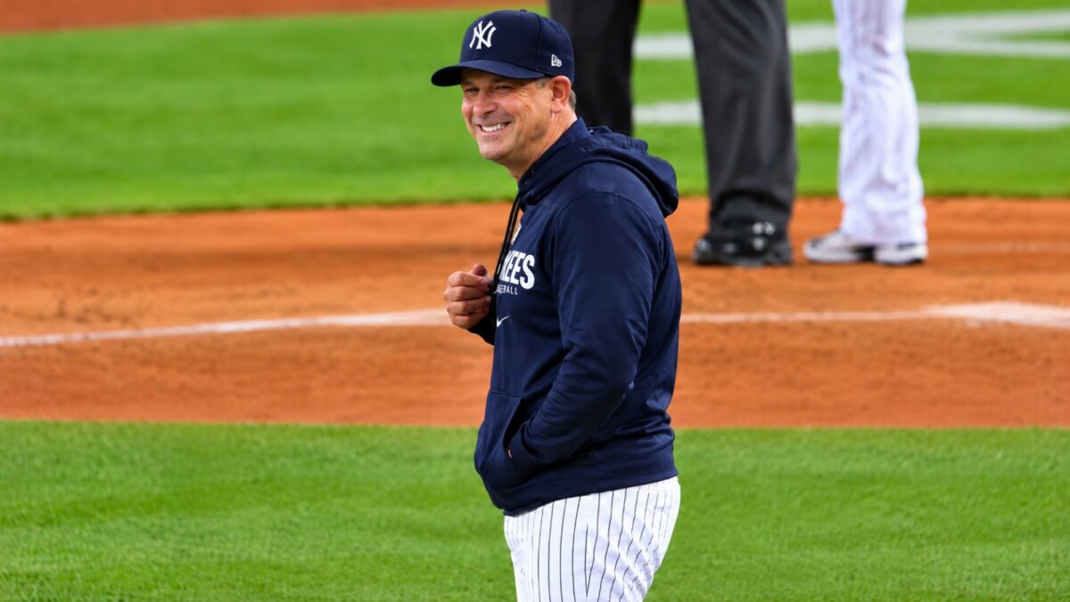 Aaron Boone has all smiles after the Yankees' 9-2 rout of the Red Sox at Yankee Stadium, New York, September 30, 2026.