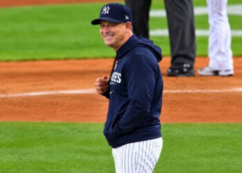 Aaron Boone has all smiles after the Yankees' 9-2 rout of the Red Sox at Yankee Stadium, New York, September 30, 2026.