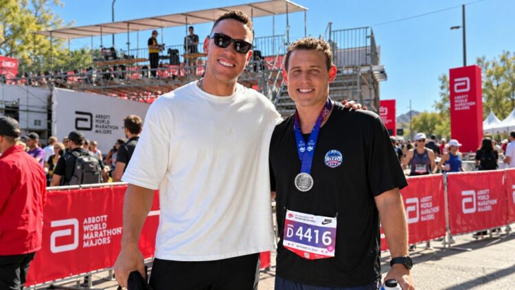 Yankees captain Aaron Judge is with ex-Yankees star Anthony Rizzo at the 2026 Bank of America Chicago Marathon on Sunday, October 11, 2026.