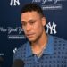 Aaron Judge talks to reporters after the Yankees' 4-3 ALDS loss to the Rays, New York, October 7, 2026.