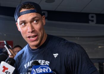 Aaron Judge speaks after the Yankees' 9-2 rout of the Red Sox at Yankee Stadium, New York, September 30, 2026.