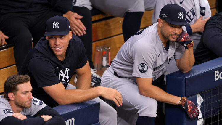 Aaron Judge and Giancarlo Stanton were in the dugout during the Yankees' 1-0 ALDS loss to the Rays, Tampa, October 3, 2026.