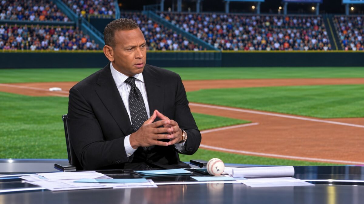 Alex Rodriguez speaks during Fox Sports analysis of the Yankees' 4-3 ALDS loss to the Rays in New York, October 7, 2026.