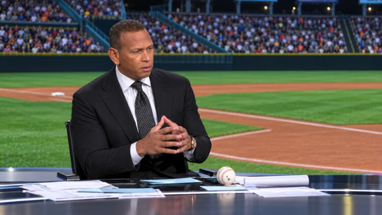 Alex Rodriguez speaks during Fox Sports analysis of the Yankees' 4-3 ALDS loss to the Rays in New York, October 7, 2026.
