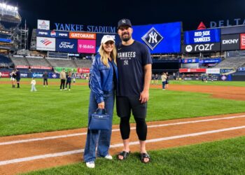 Carlos Rodon is with wife Ashley at Yankee Stadium during the 2026 season.