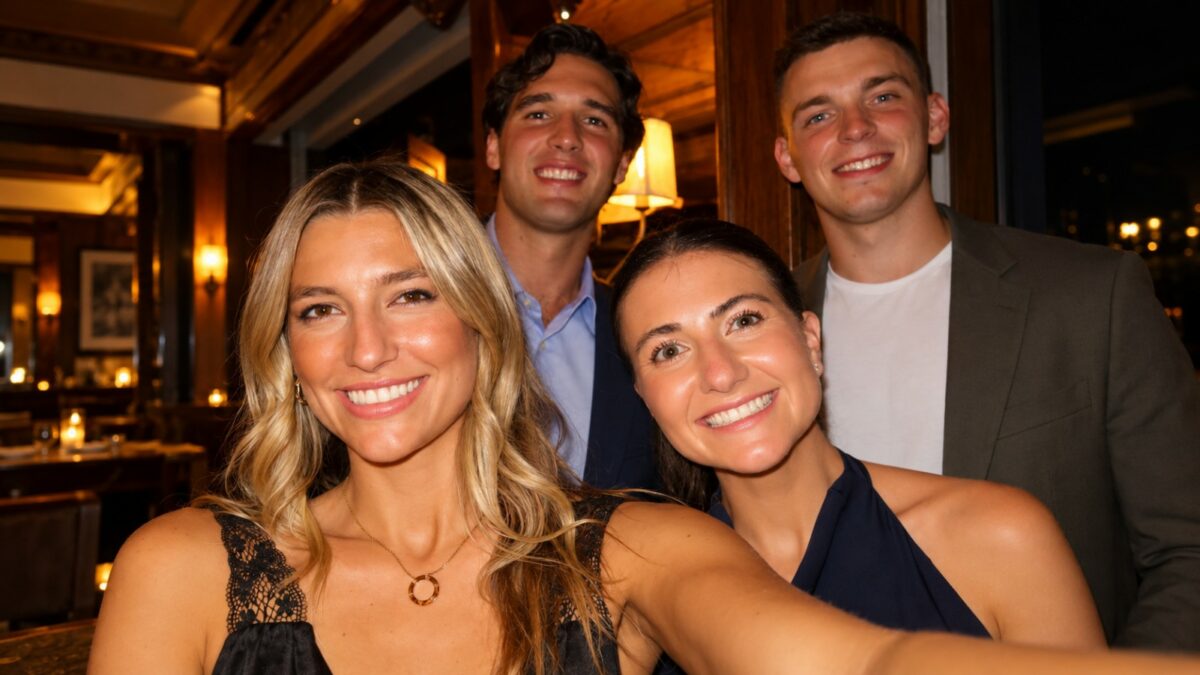 Spencer Jones, girlfriend Ava O’Connor, Ben Rice and his girlfriend Sara in 2026.