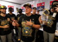 Manager Pat Murphy speaks after the Brewers rout the Rays 4-1 in 12 inning to win first World Series in Tropicana Field in St. Petersburg, Florida, Oct. 28, 2026.