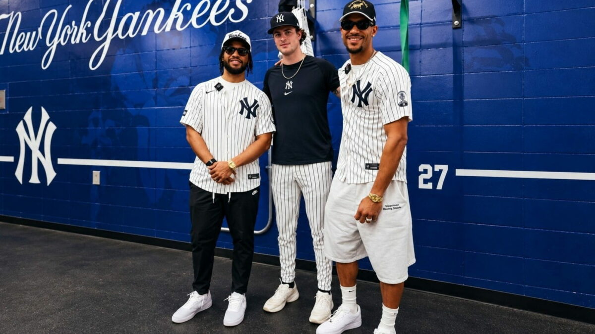 Cam Schlittler is with Knicks star Josh Hart at Yankee Stadium, New York, June, 2026.