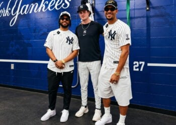 Cam Schlittler is with Knicks star Josh Hart at Yankee Stadium, New York, June, 2026.