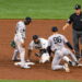 Jazz Chisholm Jr.'s throwing error to George Lombard Jr. let Rays 3B Junior Caminero reach at second base in the first inning in the Yankees' 5-2 ALDS loss to the Rays, Tampa, October 5, 2026.