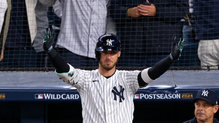 Cody Bellinger reacts after the Yankees' 9-2 rout of the Red Sox at Yankee Stadium, New York, September 30, 2026.