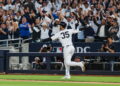Cody Bellinger celebrates after his three-run homer in the Yankees' 9-2 rout of the Red Sox at Yankee Stadium, New York, September 30, 2026.