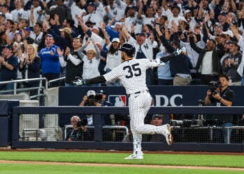 Cody Bellinger celebrates after his three-run homer in the Yankees' 9-2 rout of the Red Sox at Yankee Stadium, New York, September 30, 2026.