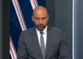 Derek Jeter takes part in Fox Sports analysis of the Yankees' 4-3 ALDS loss to the Rays in New York, October 7, 2026.