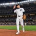 George Lombard Jr. salute the crowd after the Yankees' 9-2 rout of the Red Sox at Yankee Stadium, New York, September 30, 2026.