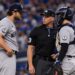 Gerrit Cole talks to Austin Wells during the Yankees' 1-0 ALDS loss to the Rays, Tampa, October 3, 2026.