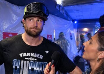 Gerrit Cole speaks after the Yankees' 9-2 rout of the Red Sox to win Wild Card Series at Yankee Stadium, New York, September 30, 2026.