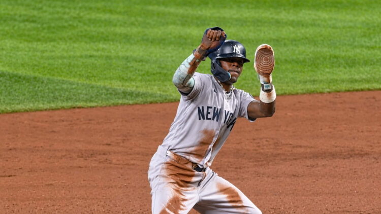 Jazz Chisholm Jr. reacts after stealing the second base in the Yankees' 1-0 ALDS loss to the Rays, Tampa, October 3, 2026.