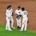 Jazz Chisholm Jr. is with his teammates during the Yankees' 9-2 rout of the Red Sox at Yankee Stadium, New York, September 30, 2026.