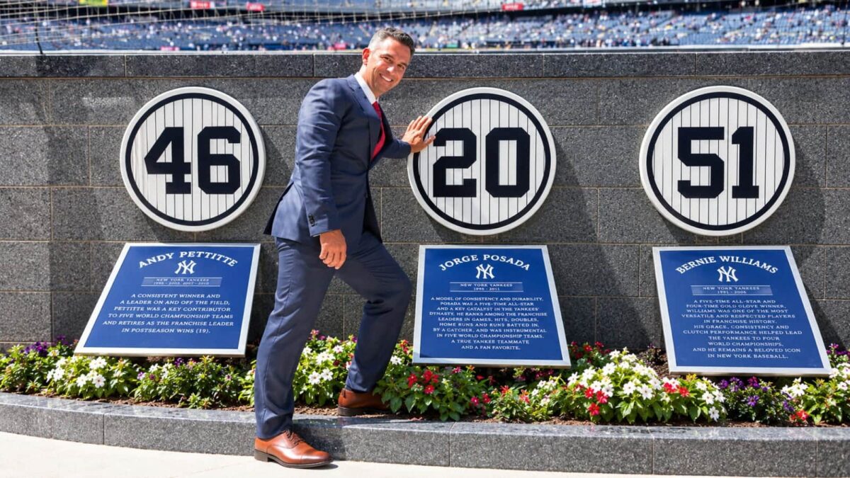 Yankees legend Jorge Posada is at Yankee Stadium Monument Park’s No. 20 plaque dedicated to him.