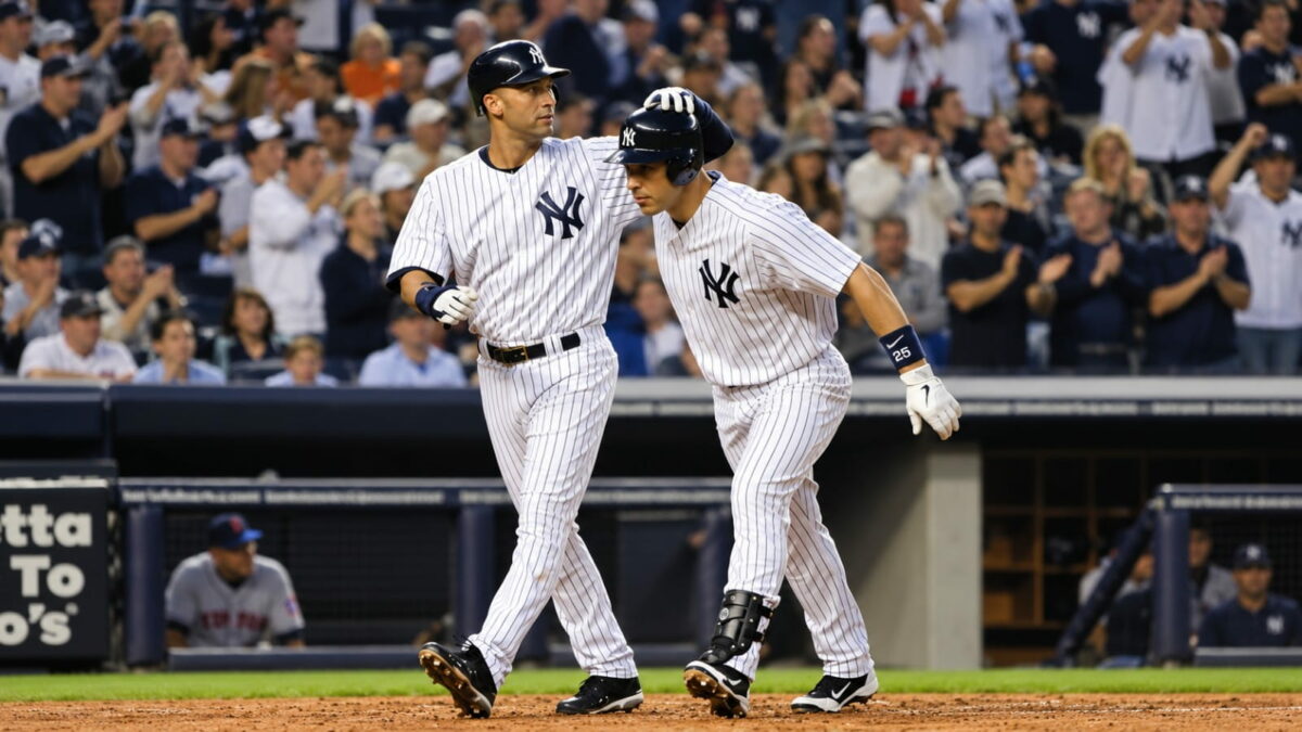 Derek Jeter and Mariano Duncan share the Yankees field as teammates in 1996.