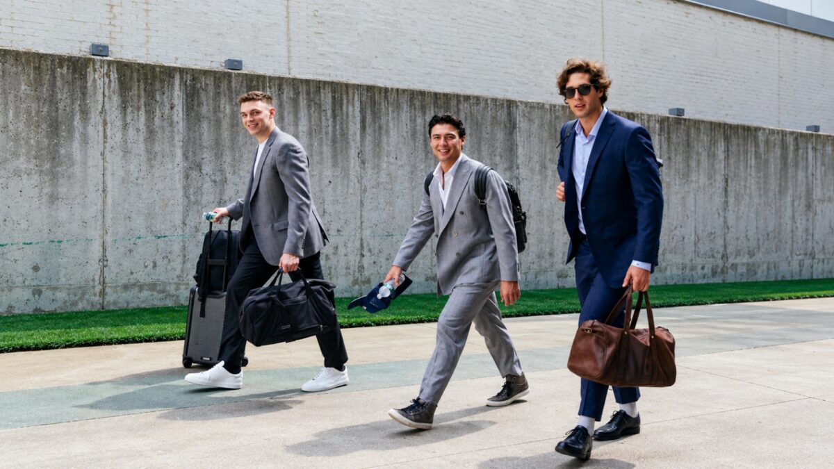 Ben Rice, Anthony Volpe, and Spencer Jones headed to Tampa for the Yankees' ALDS game against the Rays, Tampa, October 1, 2026.