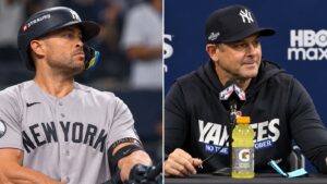 El extraño comentario de Aaron Boone sobre Giancarlo Stanton despierta la curiosidad tras la derrota de los Yankees en la ALDS, en la que solo permitieron un hit