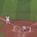 Yankees' Giancarlo Stanton reaches home plate despite sloppy running following an error by the Blue Jays' catcher in Toronto on April 16, 2024.