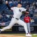 Yankees' pitcher Will Warren is in action against the Angels at Yankee Stadium on August 7, 2024.